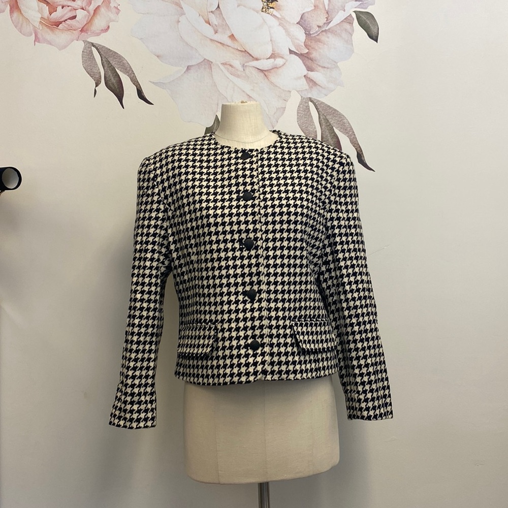 Vintage Cashmere/Wool Houndstooth Jacket with Shoulder Pads